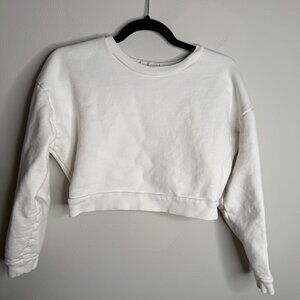 Reformation Women's White Cropped Long Sleeve Sweater‎ - Size XS Extra Small